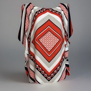 Travelers by Chico's Red Geometric Diamond Print Poncho Top Sz S/M 570201119